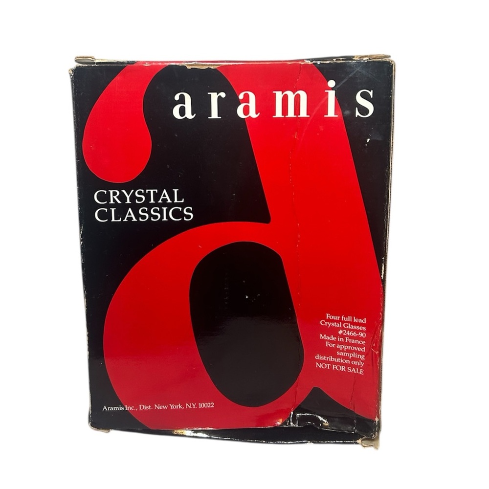 Vintage Aramis Imported From France Crystal 4 Cocktail Glasses Set New In Box